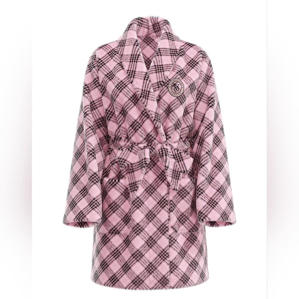 ✨️NWT✨️ Victoria's Secret Short Cozy Robe Pink/Black Plaid, Size XS/S